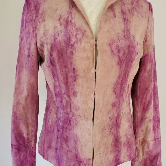 Leather suedeJacket Blazer pink peach beige small 4 6 tie dyed workwear cowgirl